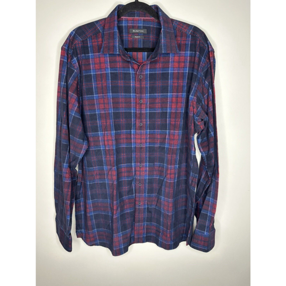 Bugatchi Mens‎ Long Sleeve Button Up Shirt Classic Fit Size Xl Corduroy Plaid